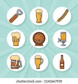 beer icon set on blue background