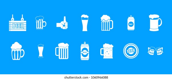 Beer icon set. Simple set of beer vector icons for web design isolated on blue background