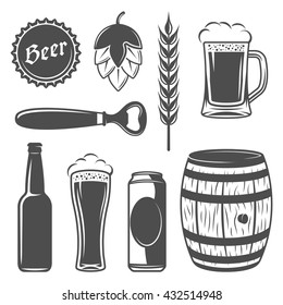 Beer Icon Set from which it is prepared and the types of beer flat isolated vector illustration