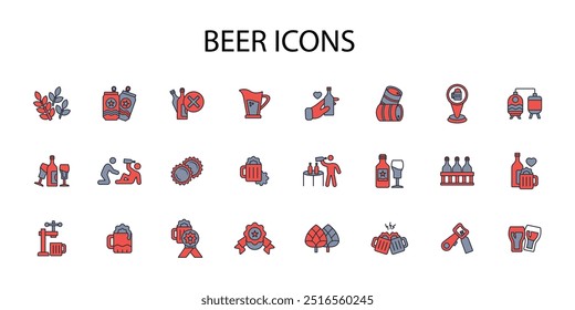 Beer icon set.vector.Editable stroke.linear style sign for use web design,logo.Symbol illustration.