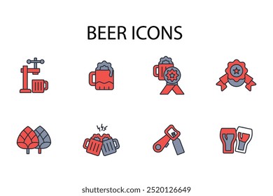 Conjunto de iconos de cerveza. Vector. Movimiento editable. signo de estilo lineal para uso Diseño web, logotipo. Ilustración de símbolo.