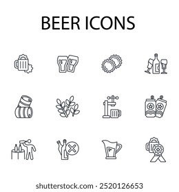 Beer icon set.vector.Editable stroke.linear style sign for use web design,logo.Symbol illustration.