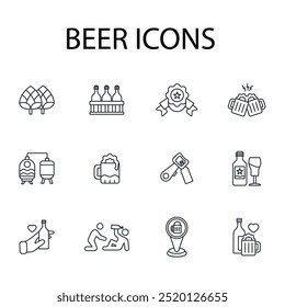 Conjunto de iconos de cerveza. Vector. Movimiento editable. signo de estilo lineal para uso Diseño web, logotipo. Ilustración de símbolo.