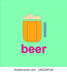 beer icon thin line for web and mobile, modern minimalistic flat design. Vector illustration with light beer and purple text on turquoise background