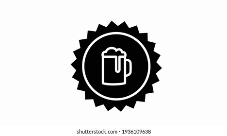 Icono de cerveza. Vector aislado en blanco y negro Ilustración de un frasco de cerveza con sello o placa
