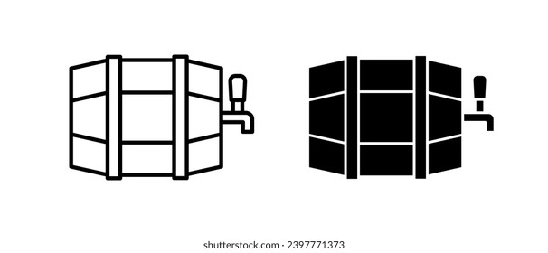 Beer icon vector set. Outline barrel with tap symbol