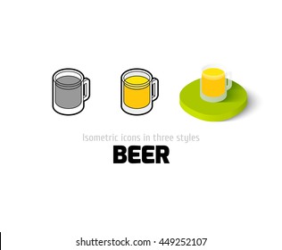 Beer icon, vector symbol in flat, outline and isometric style