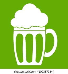 Beer icon white isolated on green background. Vector illustration