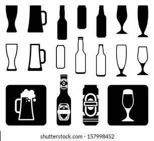 Beer icons: bottles, glasses, mugs