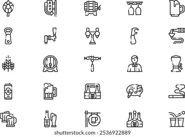 A coleção de ícones de cerveja é uma ilustração vetorial com traçado editável.