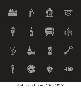 Beer icons - Gray symbol on black background. Simple illustration. Flat Vector Icon.
