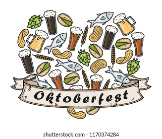 Beer icons in heart shape. Illustration for october fest or bar design