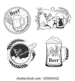 Beer icons, labels, signs, symbols and design elements vector set