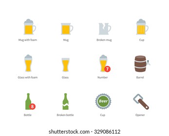 Beer icons on white background. Vector illustration.