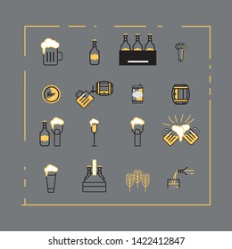 Beer icons pack , minimalistic flat design color ouline, Brewery icon Vector illustration