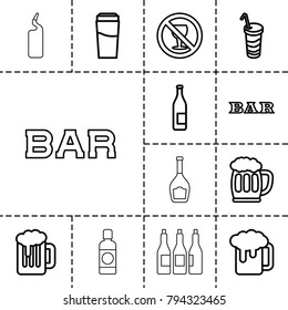 Beer icons. set of 13 editable outline beer icons such as drink, bar, bottle, no alcohol