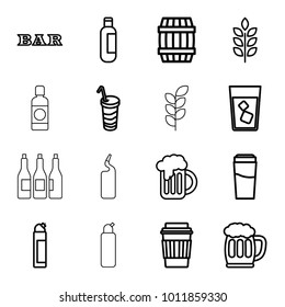 Beer icons. set of 16 editable outline beer icons such as wheat, barrel, bottle, drink, bar, cleanser