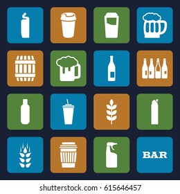 Beer icons set. set of 16 beer filled icons such as wheat, bottle, barrel, drink, Bar, cleanser