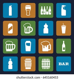 Beer icons set. set of 16 beer filled icons such as bottle, barrel, drink, bar