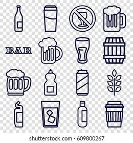 Beer icons set. set of 16 beer outline icons such as wheat, barrel, bottle, drink, Bar, cleanser