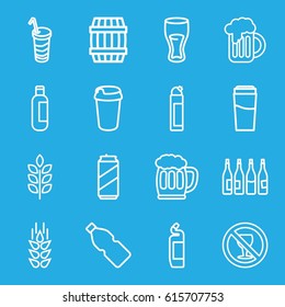 Beer icons set. set of 16 beer outline icons such as wheat, bottle, barrel, drink, cleanser