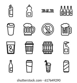 Beer icons set. set of 16 beer outline icons such as bottle, barrel, drink, Bar, cleanser