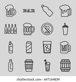 Beer icons set. set of 16 beer outline icons such as bottle, barrel, bar, cleanser, drink