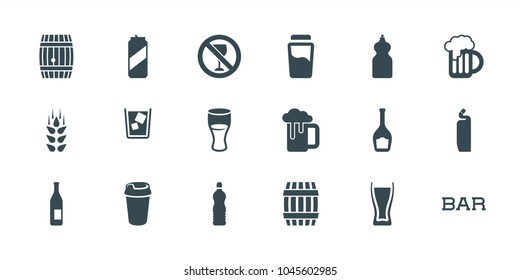 Beer icons. set of 18 editable filled beer icons: wheat, barrel, cleanser, bottle, drink, bar