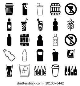 Beer icons. set of 25 editable filled and outline beer icons such as bottle, drink, cleanser, no alcohol, wheat