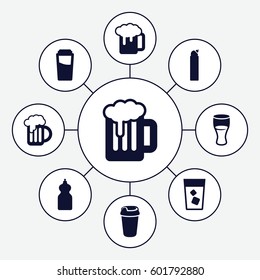 beer icons set. Set of 9 beer filled icons such as drink