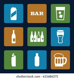 Beer icons set. set of 9 beer filled icons such as bottle, Bar, cleanser