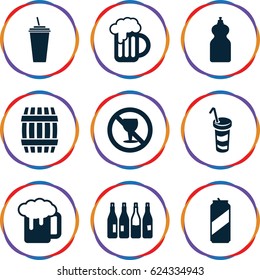 Beer icons set. set of 9 beer filled icons such as bottle, barrel, cleanser, drink