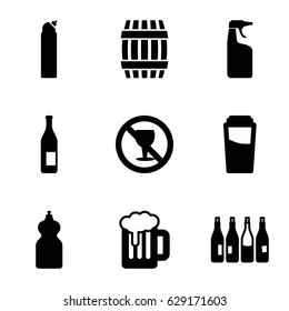 Beer icons set. set of 9 beer filled icons such as bottle, barrel, drink, cleanser, no alcohol