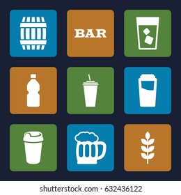 Beer icons set. set of 9 beer filled icons such as wheat, barrel, drink, bar, beer mug