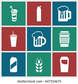 Beer icons set. set of 9 beer filled icons such as wheat, drink