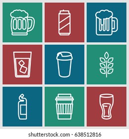 Beer icons set. set of 9 beer outline icons such as wheat, cleanser