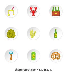 Beer icons set. Cartoon illustration of 9 beer vector icons for web