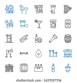 beer icons set. Collection of beer with drink, bottle, barrel, pub, bar, alcohol, bars, cheers, bottle opener, soft drink, fish food, cocktail. Editable and scalable beer icons.