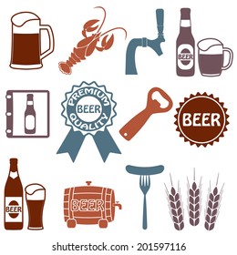 Beer icons set. Colorful Drink labels or signs. Vector symbols and design elements for restaurant, pub or cafe. 