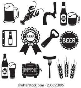 Beer icons set. Drink labels or signs. Vector symbols and design elements for restaurant, pub or cafe. 