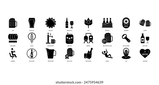 Beer icons set. Set of editable stroke icons.Set of Beer