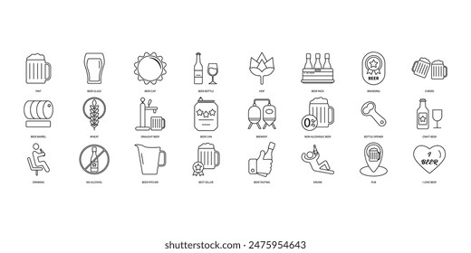 Beer icons set. Set of editable stroke icons.Set of Beer