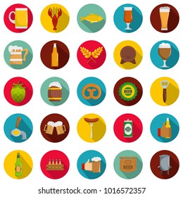 Beer icons set. Flat illustration of 25 beer vector icons circle isolated on white