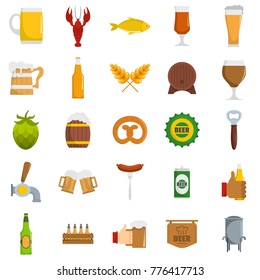 Beer icons set. Flat illustration of 25 beer vector icons isolated on white background