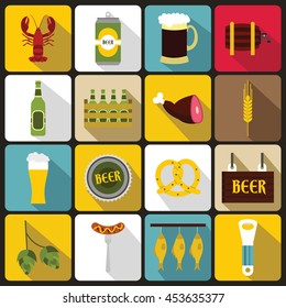 Beer icons set in flat style. Alcohol set collection vector illustration