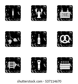 Beer icons set. Grunge illustration of 9 beer vector icons for web