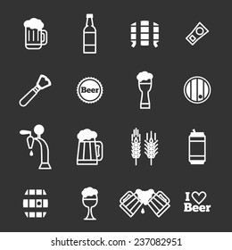 Beer icons set on a black background. Drink labels or signs. Vector symbols and design elements for restaurant, pub or cafe.