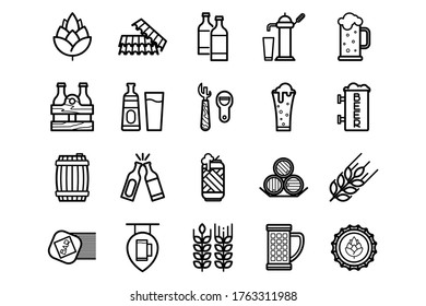 Beer icons set on beer theme. Illustration for the beer industry, bars, restaurants, pubs