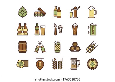 Beer icons set on beer theme. Illustration for the beer industry, bars, restaurants, pubs