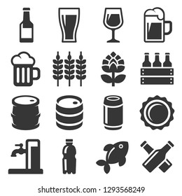 Beer Icons Set on White Background. Vector